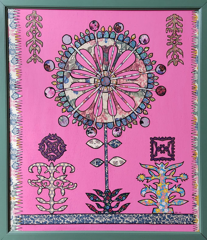 Flowers, 2008, cm60x70, Paper cuts and acrylic on wood. Framed.