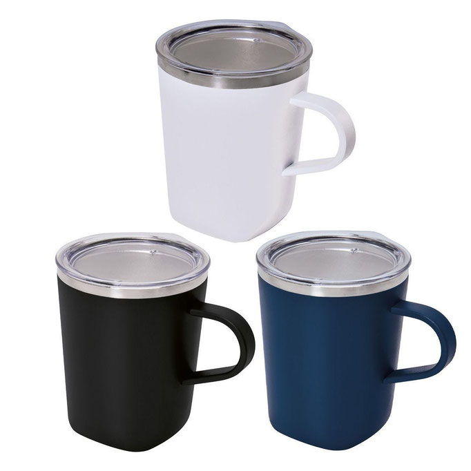 Código TAZ 049 Doble pared. Cerrado al vacío. Pared interna y externa de acero inoxidable. Tapa de plástico con ranura. Incluye caja individual. Material: Acero Inoxidable / Plástico Medida: 5 x 10 cm Capacidad : 300 ml.