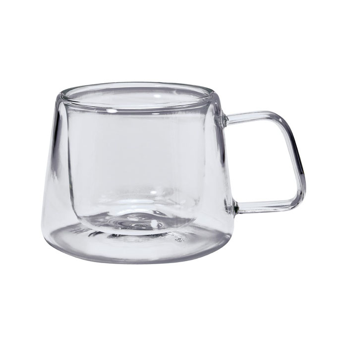 Código TAZ 058 Taza doble pared de vidrio resistente a bebidas calientes y frías. Incluye caja individual. Material: Vidrio Borosilicato Medida: 9.3 x 7.3 cm Capacidad: 6 Oz