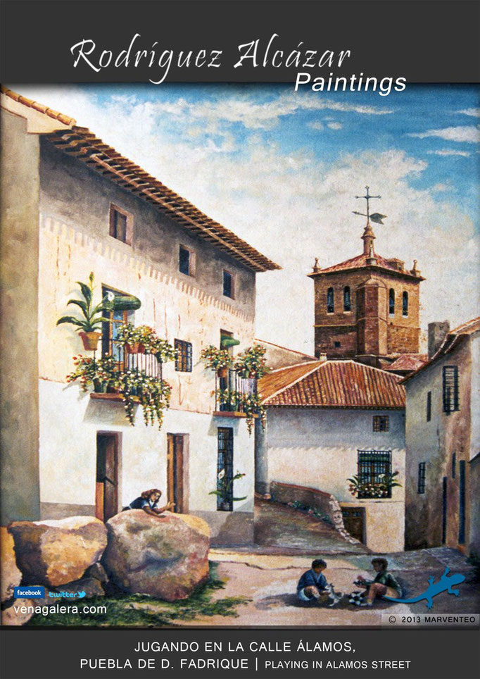 Jugando en calle Álamos - Pintor Jesús Rodríguez Alcázar - Puebla de Don Fadrique