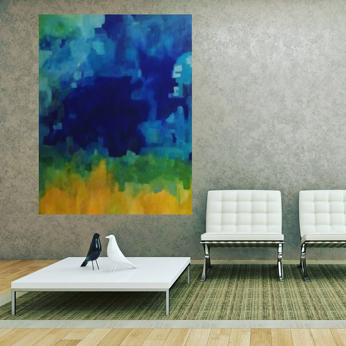 Abstrakte Kunst Blau Gelb Grün Malerei XXL Serpil Sögüt Krefeld