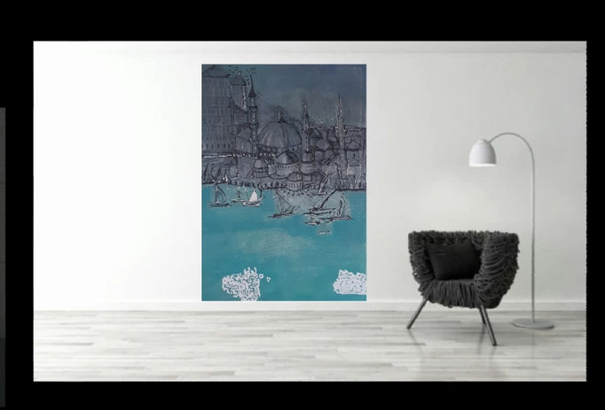 Istanbul Nostalgie Malerei XL Türkis Serpil Sögüt Krefeld
