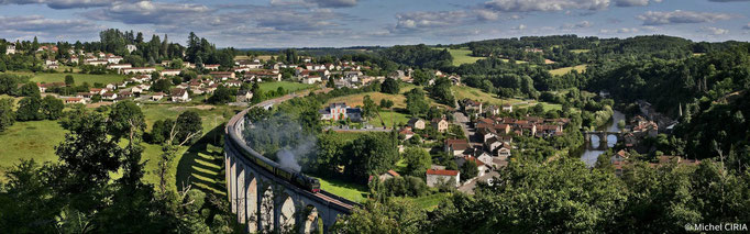 Passage du train à vapeur sur l'impression viaduc de Saint-Léonard : 400 mètres, 22 arches ! (c) Michel CIRIA
