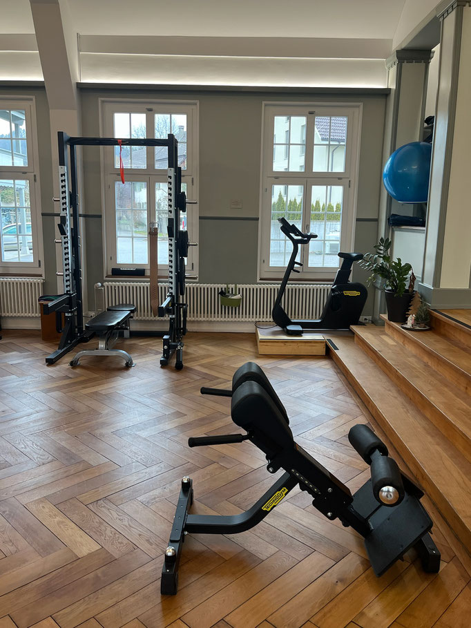 Langhantel Rack, Fahrradergometer, Roman Chair