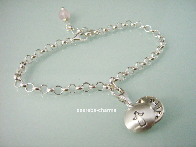(Sammel-)Armband zur Taufe mit Mini-Medaillon mit Schutzengel aussen + Kreuz innen