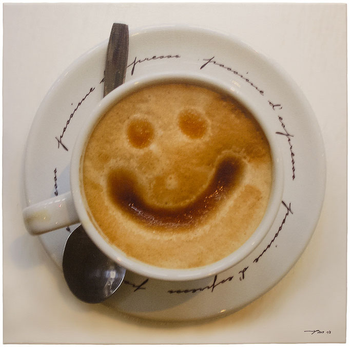THE COFFEE SMILE (2013, 1/8, 65x65cm, MP0330, Photographie, Inkjet-Pigmentdruck auf Leinwand, Acryl) © Michael Pfenning. Verkauft/Sold