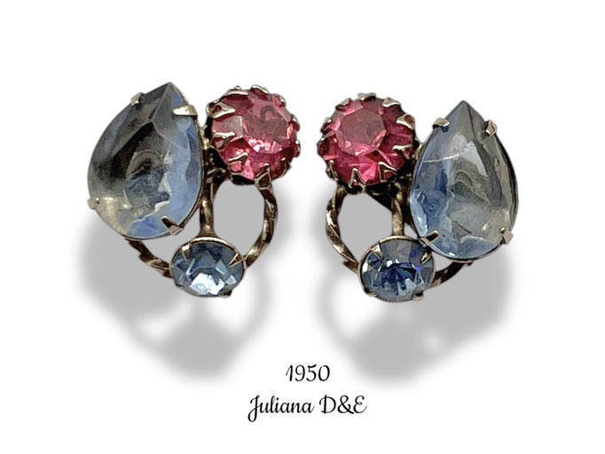 50s Juliana sapphire blue and intense pink drop and round glass unfoiled stones --- Art.374/7