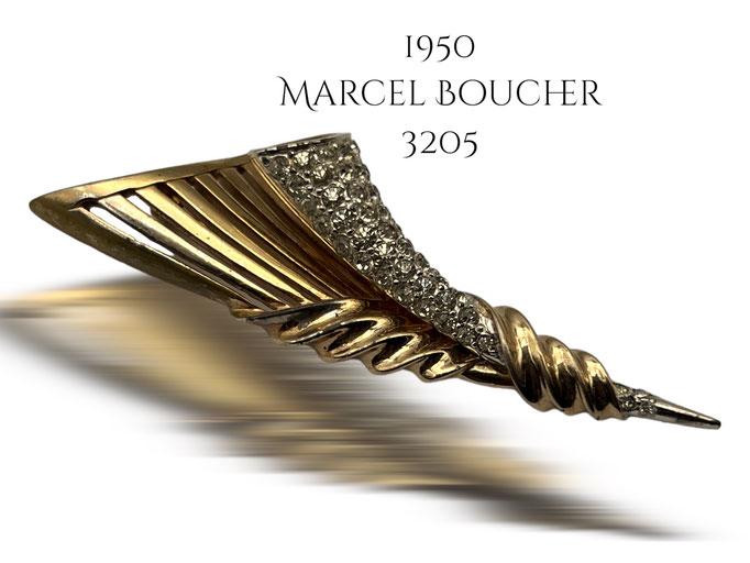RARE Marcel Boucher brooch - gorgeous Boucher gold and silver w/clear Diamantè Brooch - signed and numbered 3205 - Art.955/6