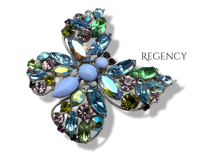 Vintage Regency Pastel Rhinestone Turquoise Butterfly Brooch - Regency book piece - Art.324/7
