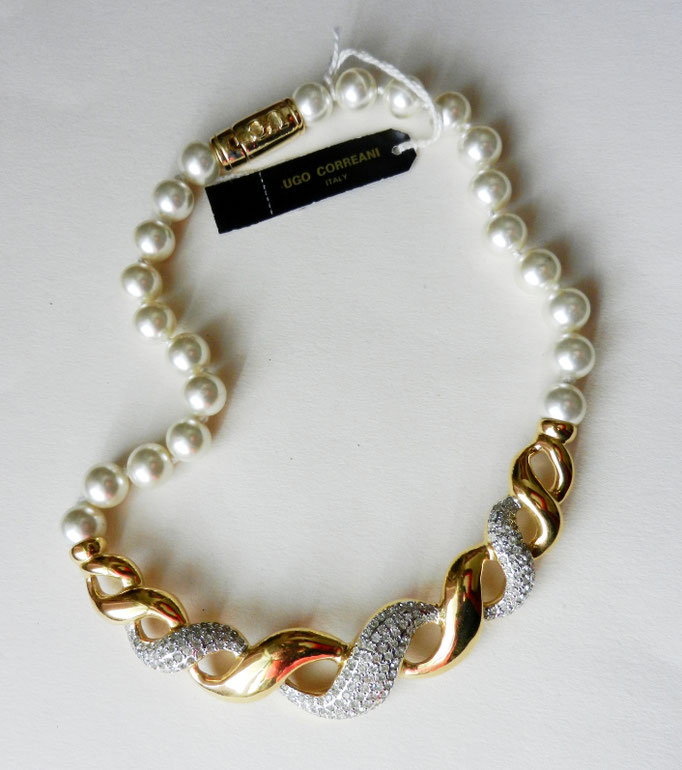1980 girocollo di perle con  pavè di cristalli su oro  -Art.186-    SOLD