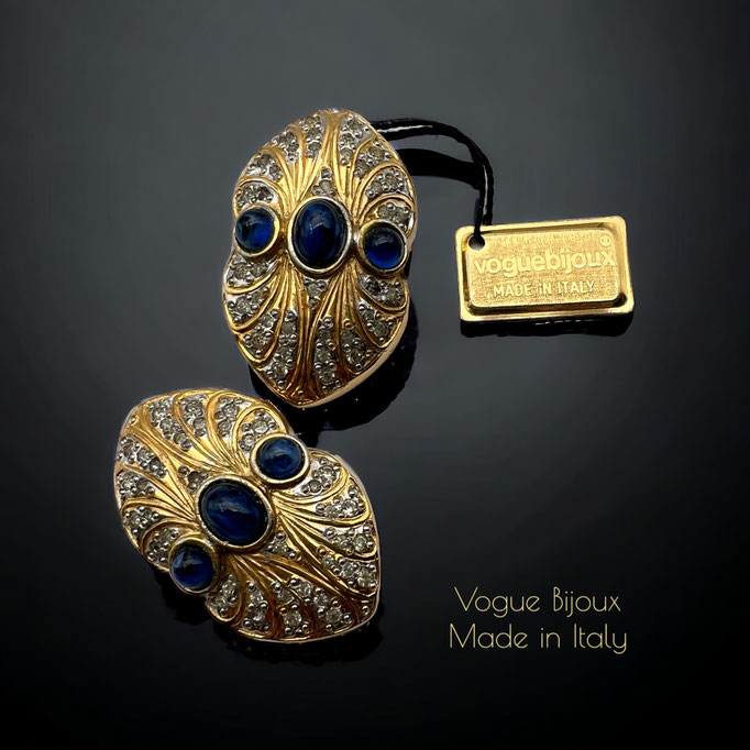 VOGUE Bijoux Italian brand Blue midnight & Crystal Rhinestone- revival of the Renaissance style - Vintage EarringsArt.55/7