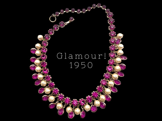 Juliana Wonderfully rich Cha Cha Magenta crystals and glass baroque pearls choker Necklace w/amazing flash - Art.311/7