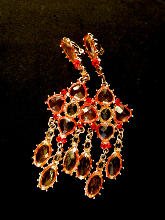 70s Vintage couture long chandelier  Earrings Cascading Bezel Set  Rhinestones -Art.668/3-