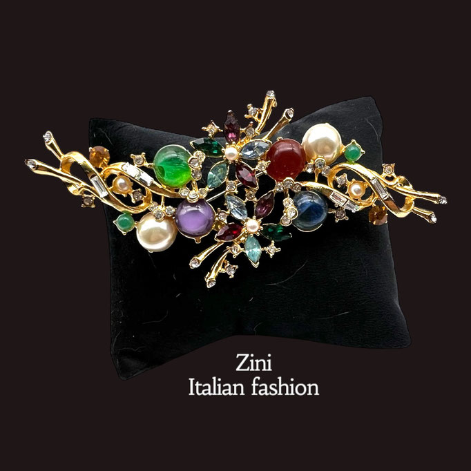 Blooming Branch Brooch by Carlo ZINI, high-quality Italian vintage - pearls, crystals, & Gripoix cabs in a sparkling floral design-Art.429/7