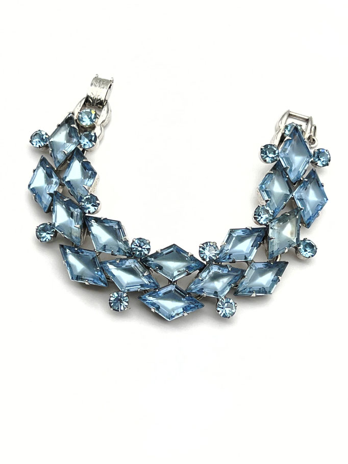 Juliana Frosted Diamonds Bracelet, DeLizza and Elster, Blue Satin Glass, Blue Rhinestone - 1950 Glam and Glitzy - Art.404/6