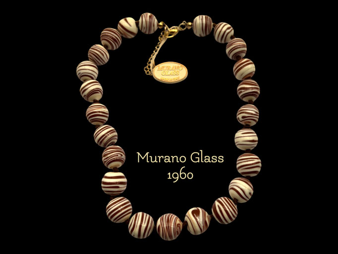 intage Murano Cream and Brown/Russet Art Glass Beaded Necklace - Venetian Art Glass with its original tag -art.226/7