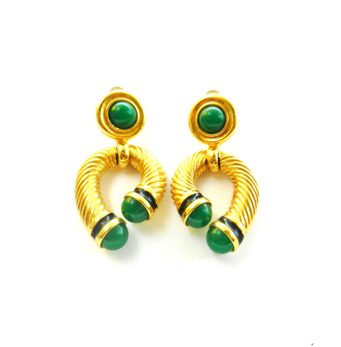 Original Cool Correani Design Italian Couture Earrings - simulated green Jade stones with superb gold toned line - art.848/4 -SOLD OUT