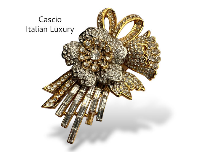 Bijoux CASCIO superb floral brooch inspired by Gilded Glamour era covered w/clear crystals - Italian luxury for collection-Art.104/7