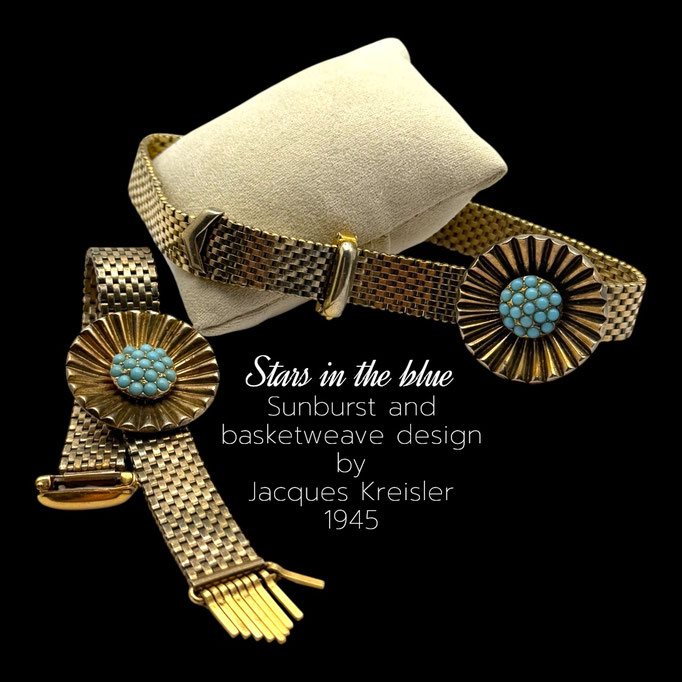 1945 Jacques Kreisler bracelet & choker Stars in Blue jewelry set - rare set hight quality for collection -Art.665/7