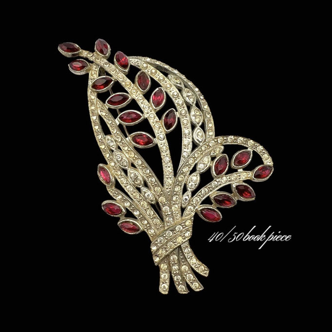 Stunning Huge Flower Bouquet Figural Book Piece Brooch, Red & Crystal Rhinestones - Vintage BIG Hyacinth Flower Spray Brooch - Art.403/7