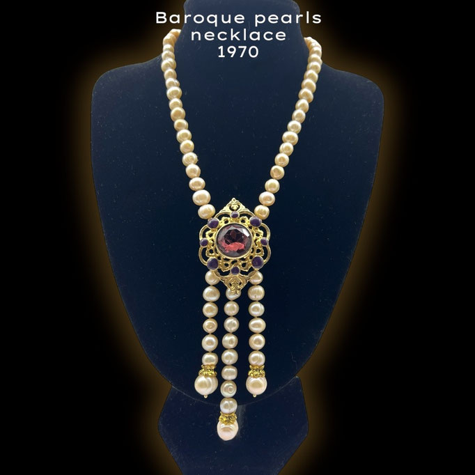 Natural Baroque Pearls with lovely pinkish luster 1 strand necklace w/ornate centerpiece and dangling pearls fringe --art.535/7
