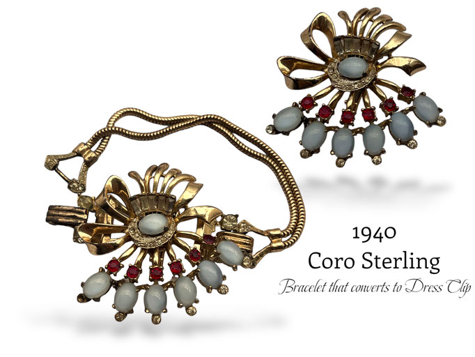 AMAZING RARE Coro Craft Sterling Deco exotic Flower Bracelet that transforms into Dress Clip - Art.01/7