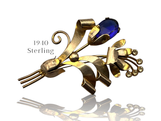 Authentic Retro brooch - Antique Vermeil Sterling Gold pin flower bouquet-Floral Brooch Corsage Large romantic design-Art.389/7