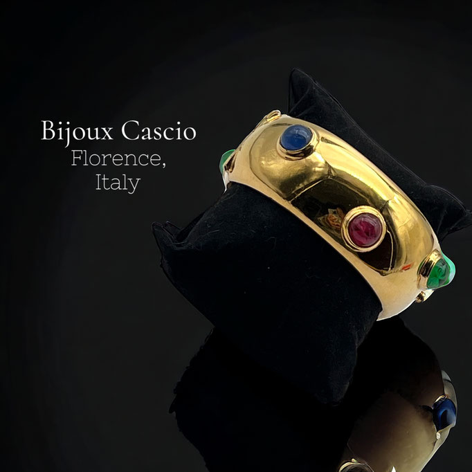 CASCIO Italy Jewels of India Faux Ruby, Emerald, Sapphire Gripoix Cabochon Hinged Bangle - Italian luxury for collection-42/7