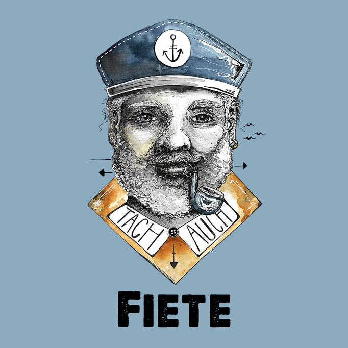 Aquarellmotiv_kapitaen_fiete_hahn_ueber_bord