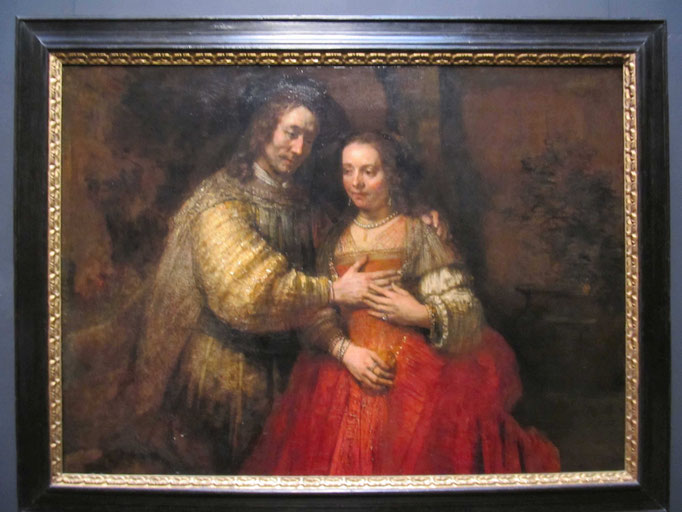 "Isaac und Rebecca" 1667 - Isaac versuchte seine Liebe zu Rebecca zu verschweigen. Jedoch ihre Intimität, die Rembrandt meisterhaft wieder gibt, hat sie verraten. 