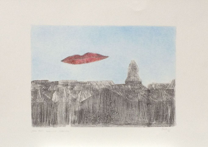 Man Ray besucht Christo, Monotypie, 50 x 35 cm, 1998. (630)