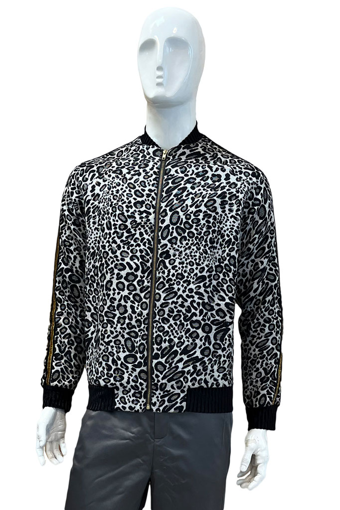 Leoparden-Jacquard-Bomberjacke aus hochwertiger Baumwolle