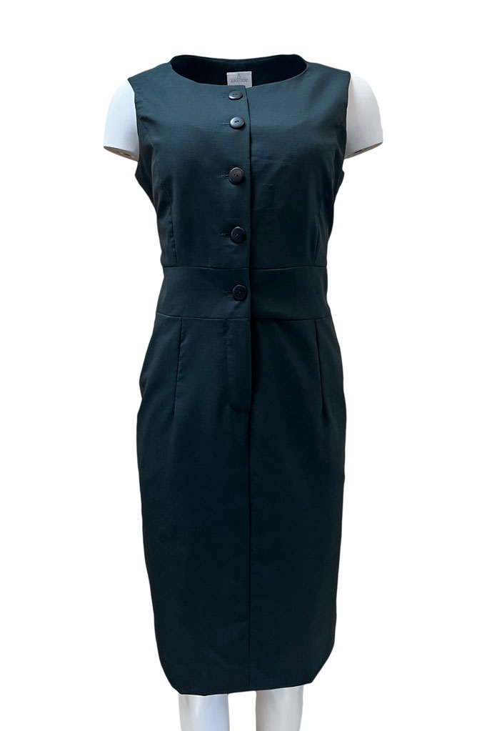 Grünes Schurwollkleid mit Knopfleiste