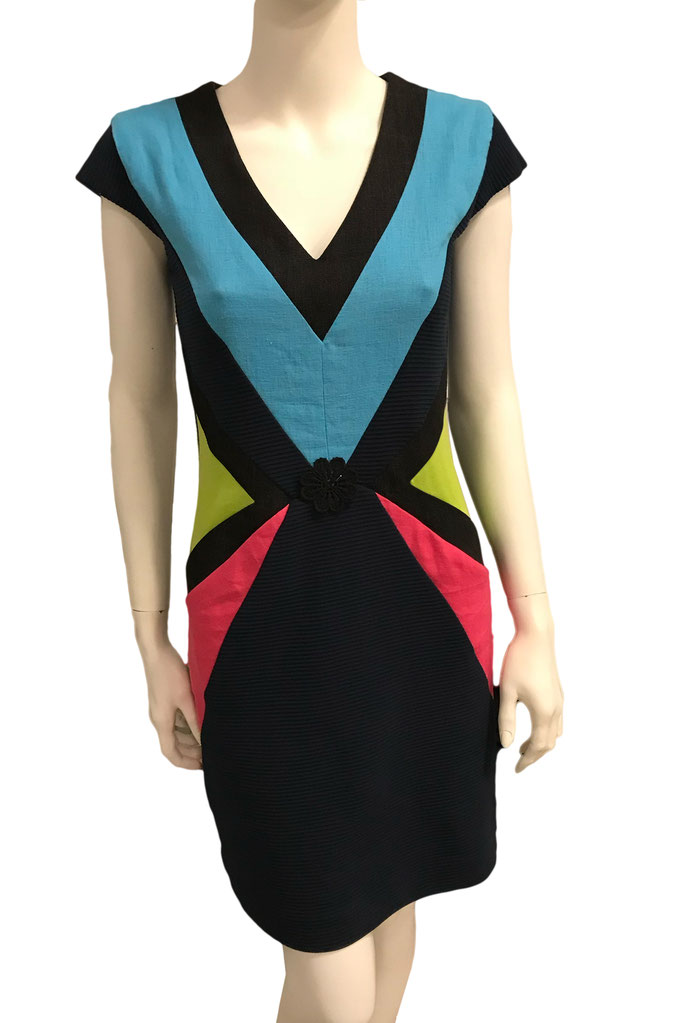 Colorblocking Kleid mit V-Ausschnitt und kurzen Ärmeln