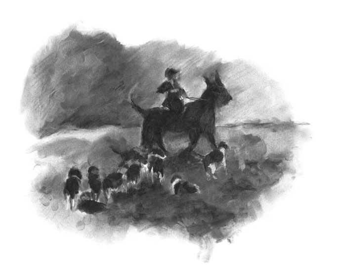 La chasse, 36 x 40 cm, fusain sur papier, 2009