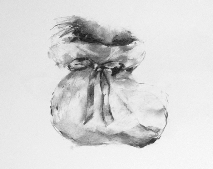 Le chausson I, fusain sur papier, 2009