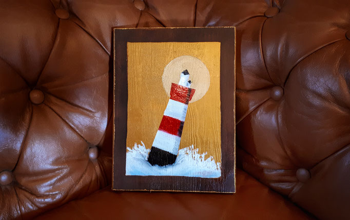 "Roter Leuchtturm" im Ikonenstil, 26x30 (Ölpastellkreide und Acrylfarben auf Holz)