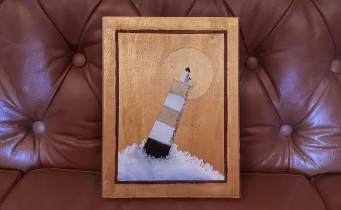 "Goldener Leuchtturm" im Ikonenstil, 26x20 (Ölpastellkreide und Acrylfarben auf Holz)