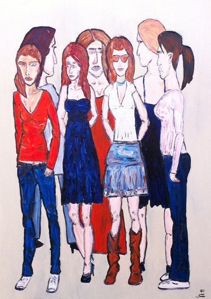 Freundinnen auf der Straße 4  -  2011, Öl auf Leinwand 70 x 100