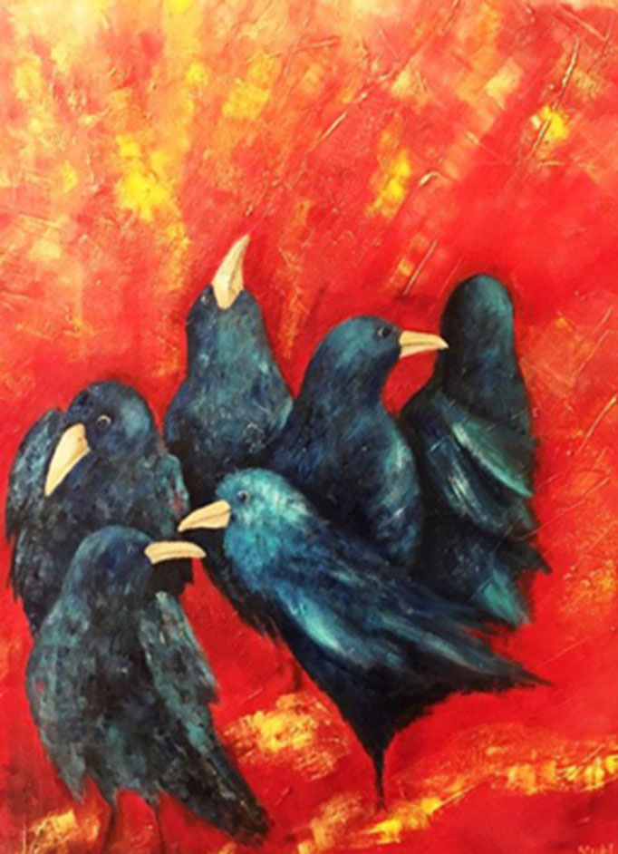 Rabentreffen | Mixed Media auf Leinwand | 60 x 80 cm | 2017
