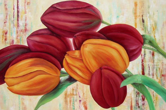 Tulpen | Mixed Media auf Leinwand |  120 x 150 cm | 2023