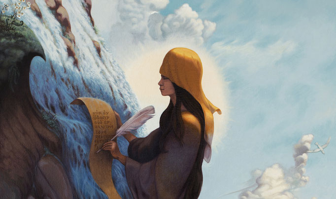 "Musa" - La muse écrivant, détail