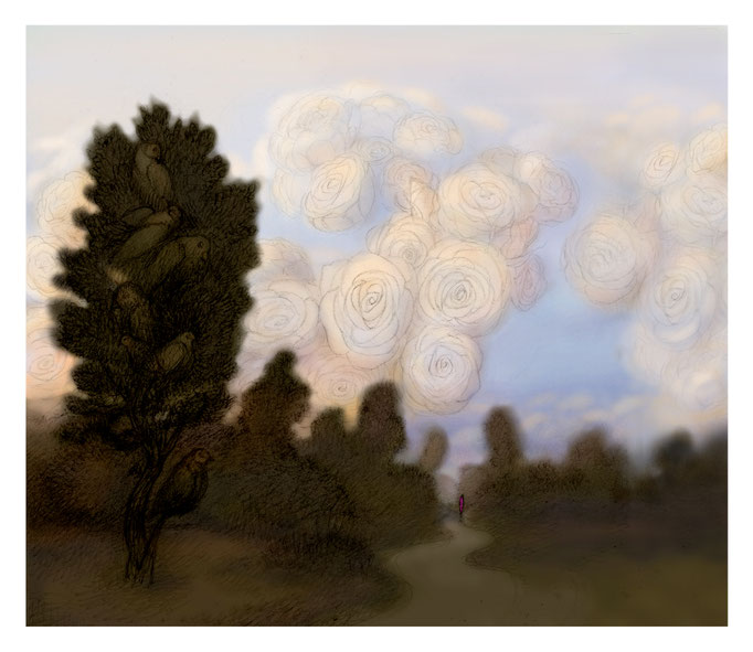 "Là où naissent les roses" - Étude couleur numérique pour un nouveau tableau (évolution n°4)