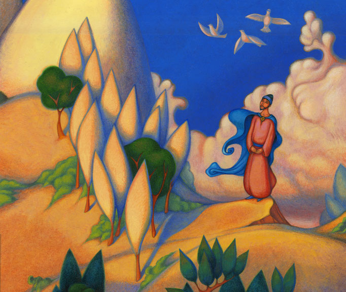 "Your thoughts" Acrilic colors on Fine Art paper, detail with the central figure