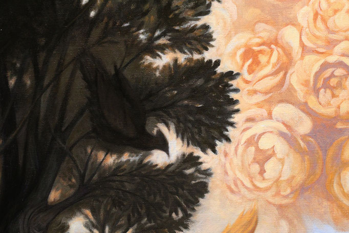 "Là où naissent les roses" - Détail du travail en cours - Format 81 x 60 cm
