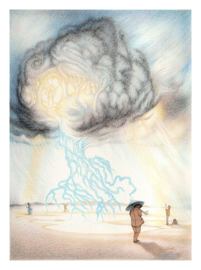 "The silver thread" - Color pencils study on white Fine Art paper 26,5 x 19 cm