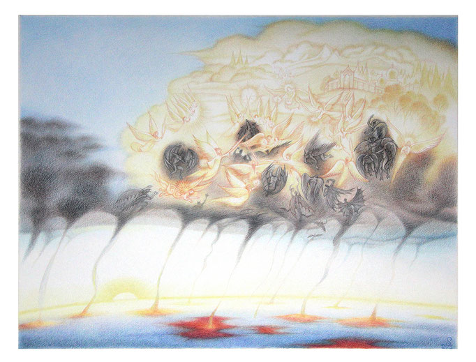 "La bataille de l'aube" - 37,5 x 28,5cm - Étude au crayon de couleur sur papier blanc