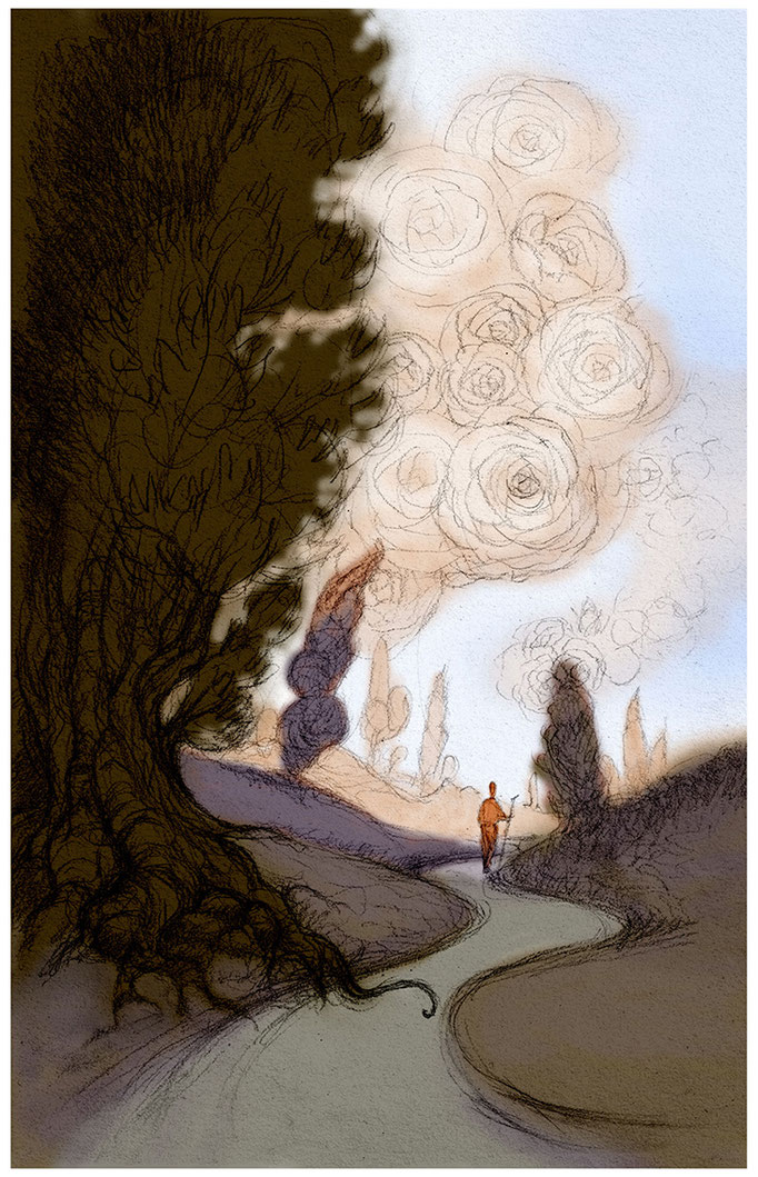 "Là où naissent les roses" - Étude couleur numérique pour un nouveau tableau (évolution n°7)