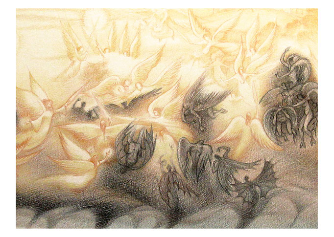 "La bataille de l'aube" - détail - Étude au crayon de couleur sur papier blanc