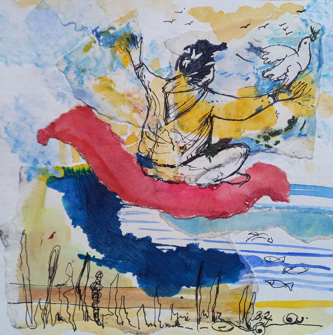 Mein Traum, meine Reise, Mischtechnik, 20 x 20 cm